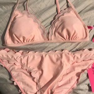 betsey johnson pink two piece bathing suit
